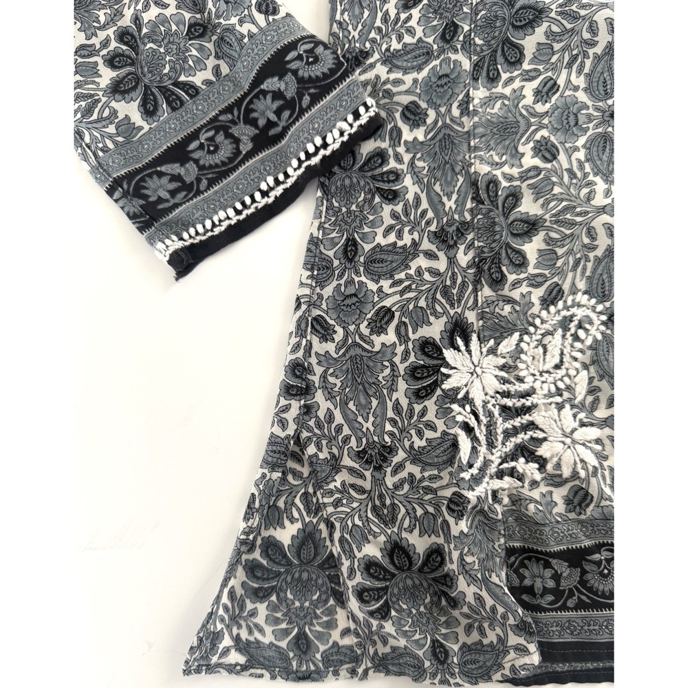 Boho Luxe Floral ‎ Silk Tunic Embroidered Artisan Top S Relaxed Fit Art to Wear - Picture 4 of 14